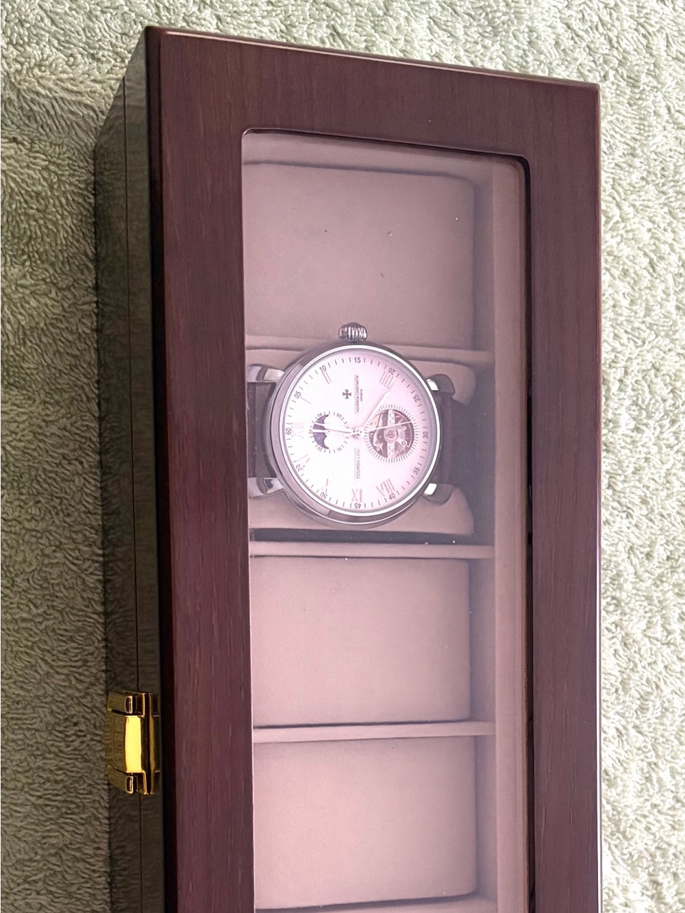 Custom Handmade Mechanical Watch + 6-Slot Wooden Display Case Bundle